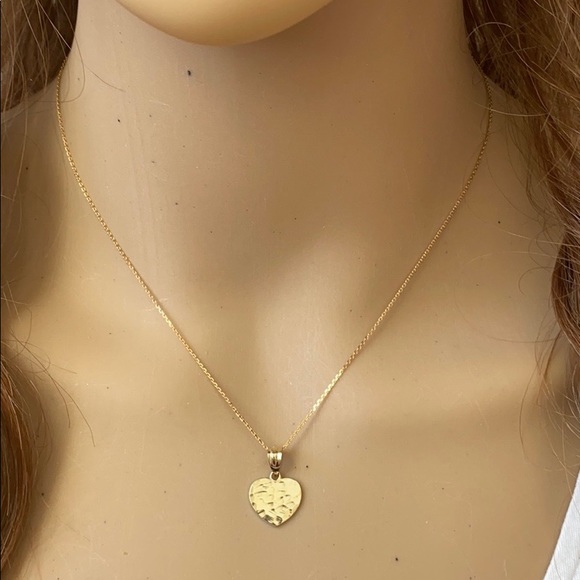 10k White Gold Hammered Mini Heart Small Necklace